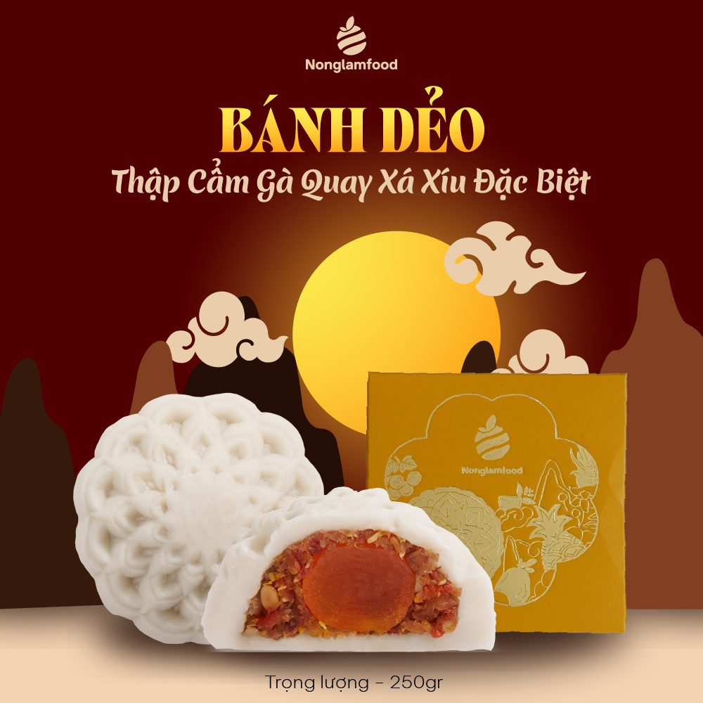 [Bánh dẻo] Bánh trung thu ăn kiêng, ít ngọt Thập Cẩm Gà Quay Xá Xíu Đặc Biệt(1 trứng muối) Nonglamfood 250g| Quà tặng