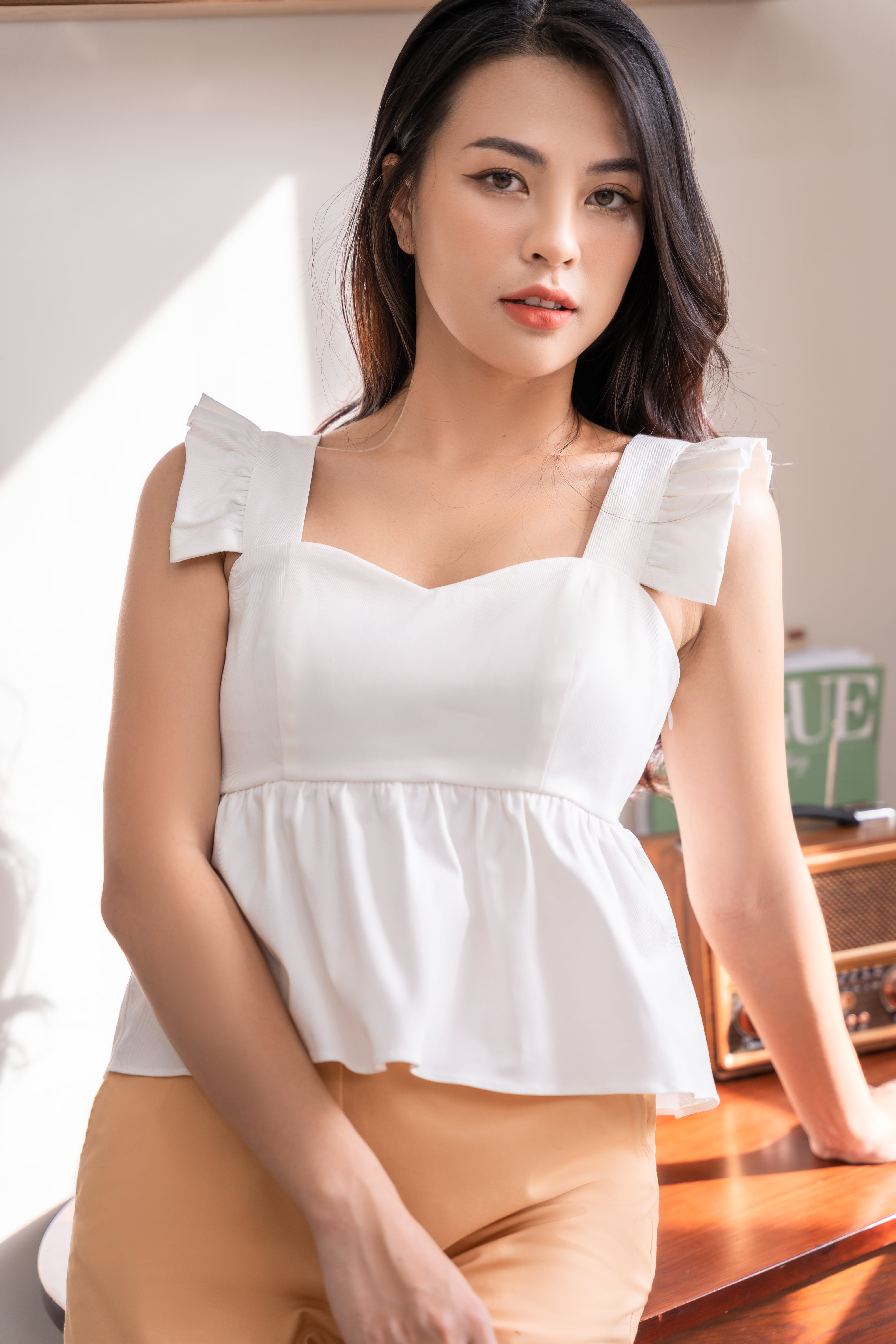 Set Áo Cánh Tiên Kèm Quần Short Kaki CQA0065 Màu Cam Sữa