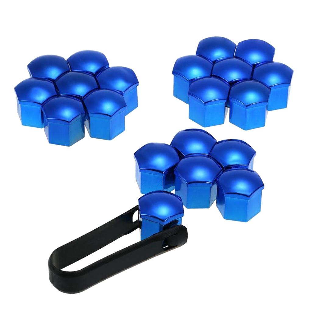 40x 17mm Wheel Chrome Lug Nut Cover Tyre Screw Cap Protector Decor, Blue Red