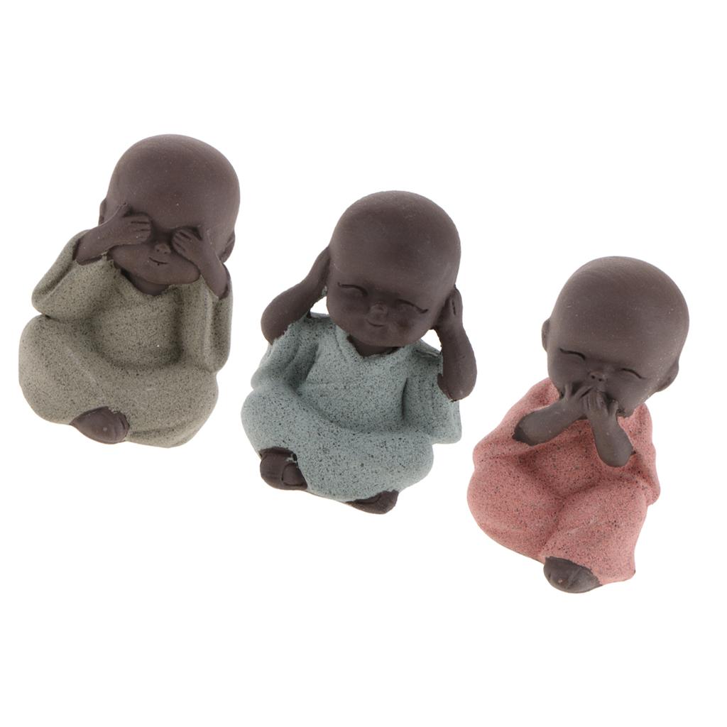 3x Ceramic Small Buddha Statue Monk Figurine Tea Pet Decorative Ornaments