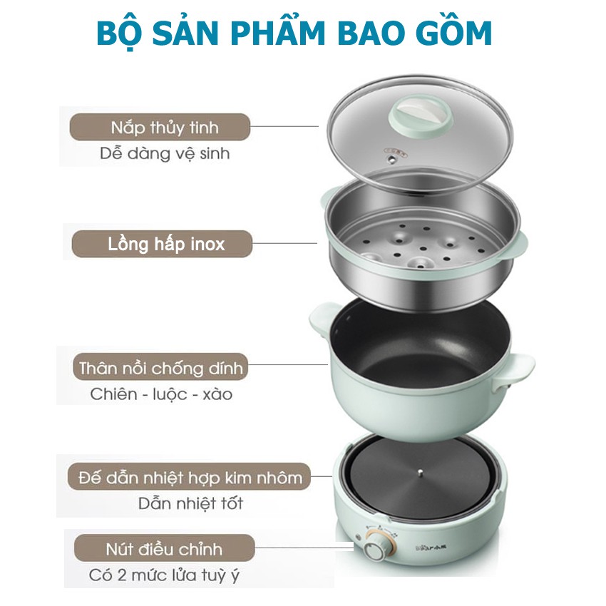 Nồi Điện Đa Năng Bear Model B25Z1/B25B2 Tặng Kèm Lồng Hấp, Dung Tích 2,5L - Hàng Chính Hãng