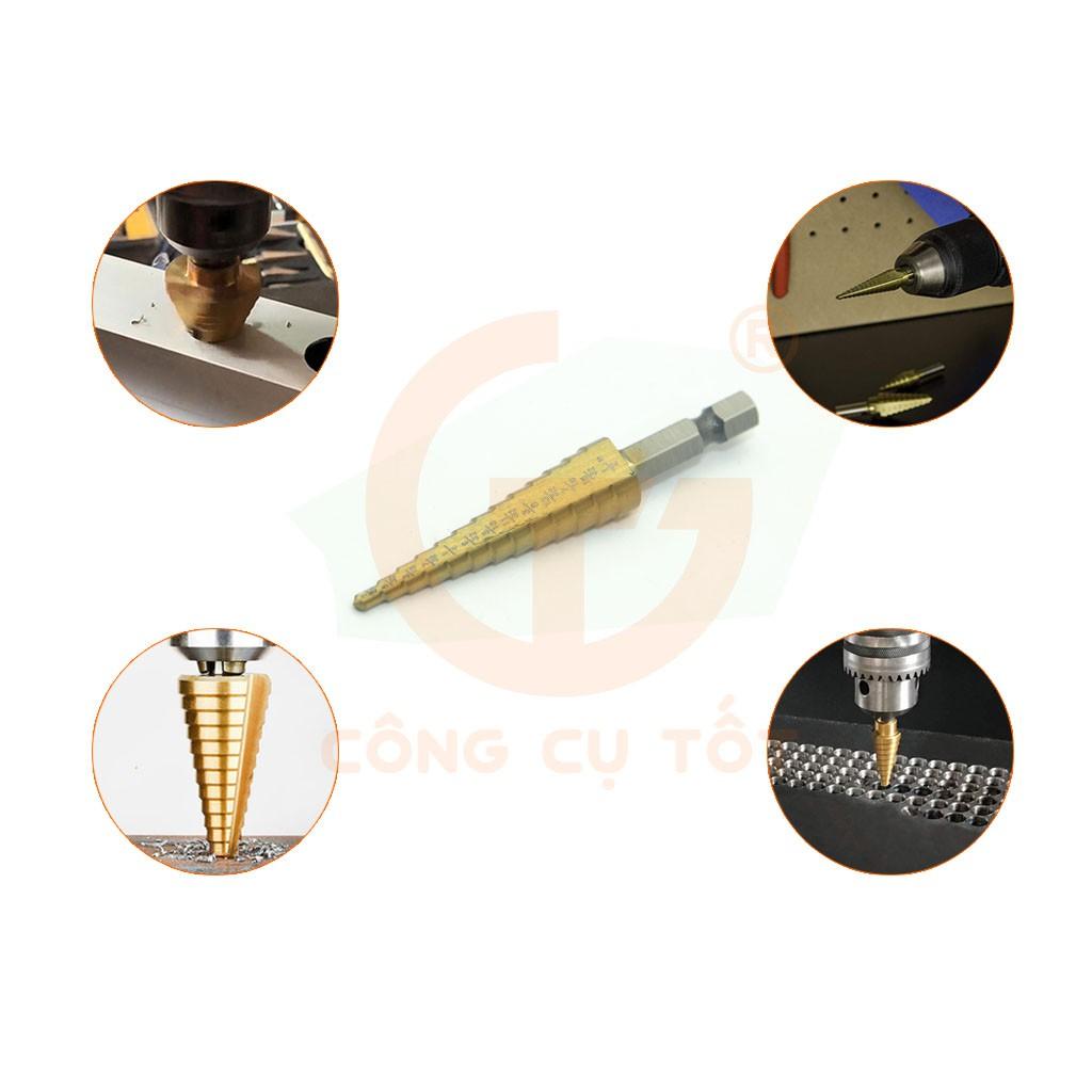 Mũi khoan bước thẳng HSS 4241 hệ inch phủ titan chuôi lục