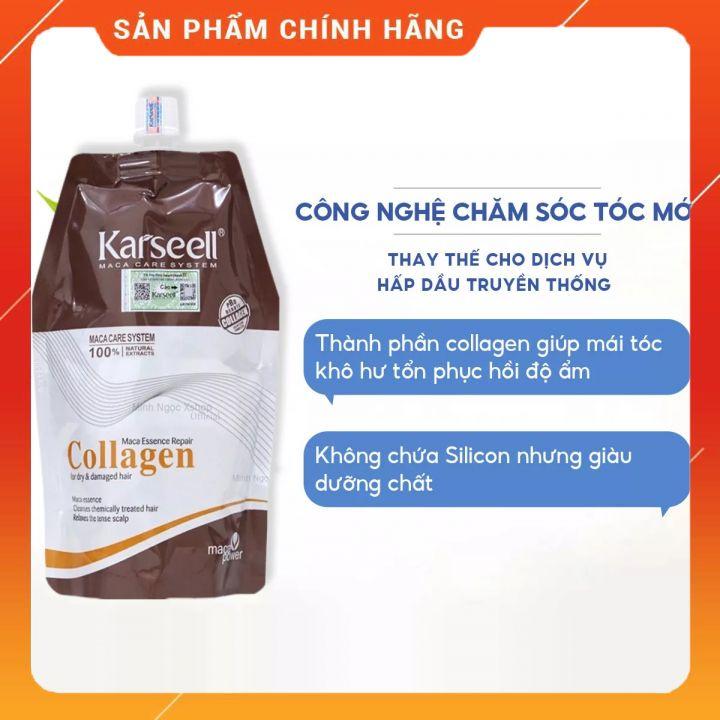 Kem ủ tóc Karseell Collagen Maca siêu mượt phục hồi tóc 500ml + Gội xả gói Bosecher kèm 5mlx2