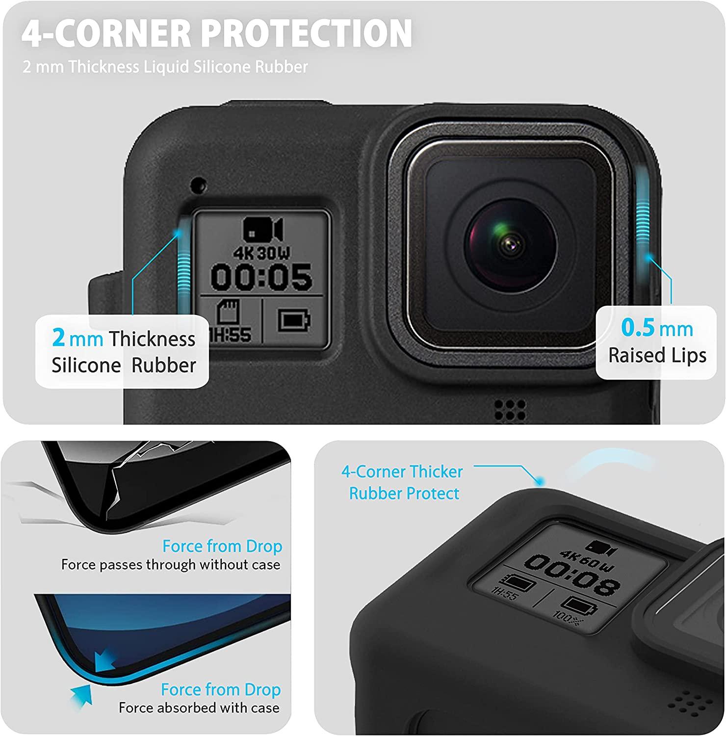 Vỏ silicone cho GoPro Hero 8 Black Imsed Glass Màn hình bảo vệ bộ kính bảo vệ nắp nắp cho Go Pro 8 Case