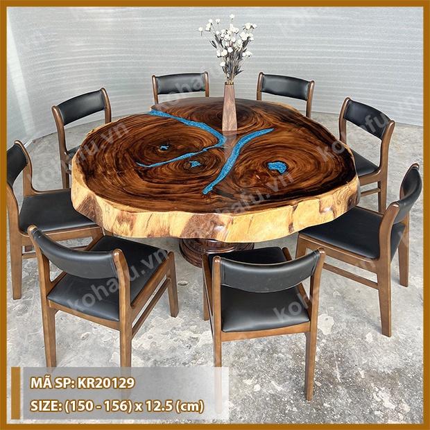 MẪU BÀN TRÒN TỰ NHIÊN MẶT GỖ NGUYÊN TẤM ME TÂY KẾT HỢP EPOXY XANH 3D HẠI ĐẠI - KL20129