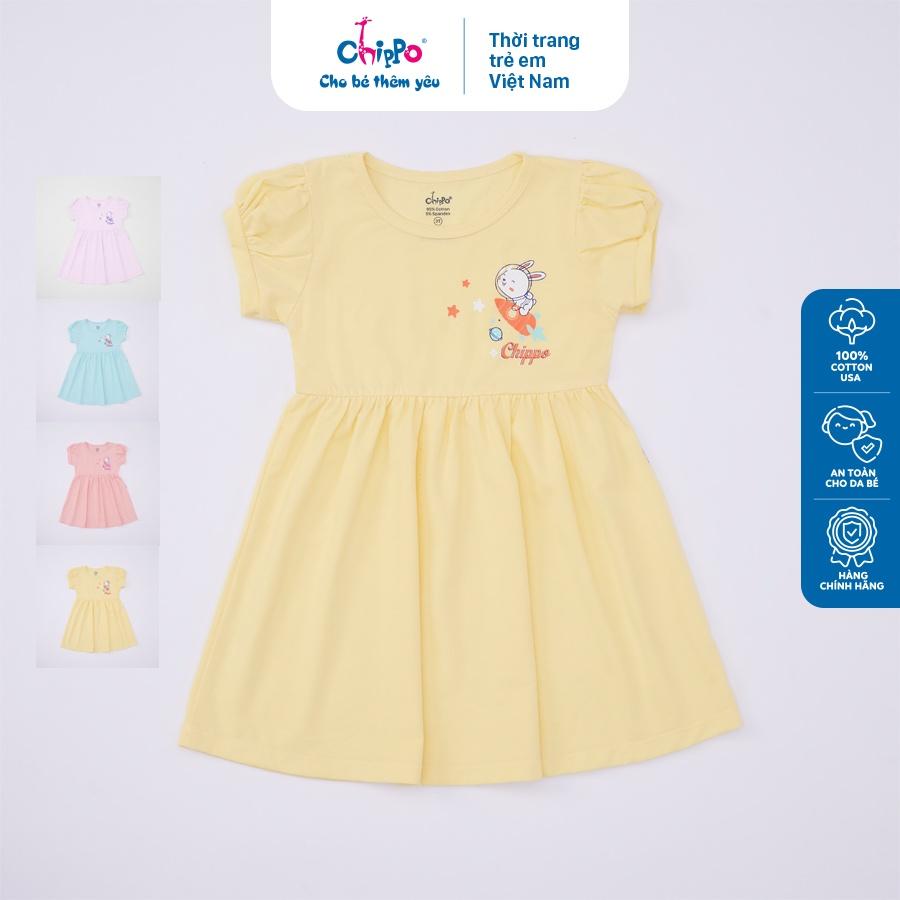 Váy cổ tròn Chippo cho bé gái chất liệu 100% Cotton Váy thun Đầm cho bé từ 1 đến 5 tuổi (10-19Kg)