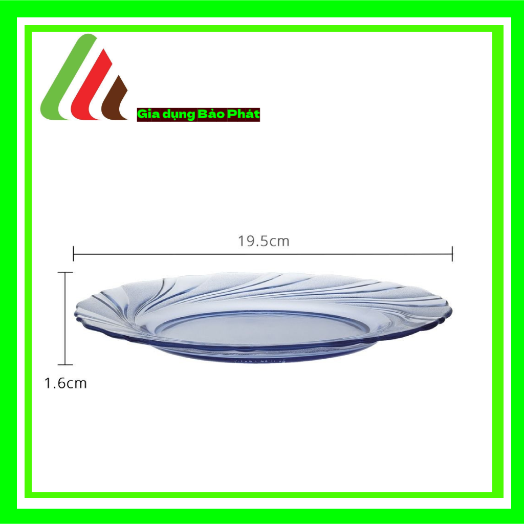 Bộ 2 dĩa thủy tinh chịu lực Duralex Beau Rigave cao cấp Pháp màu xanh marine size 19.5cm 23.5cm