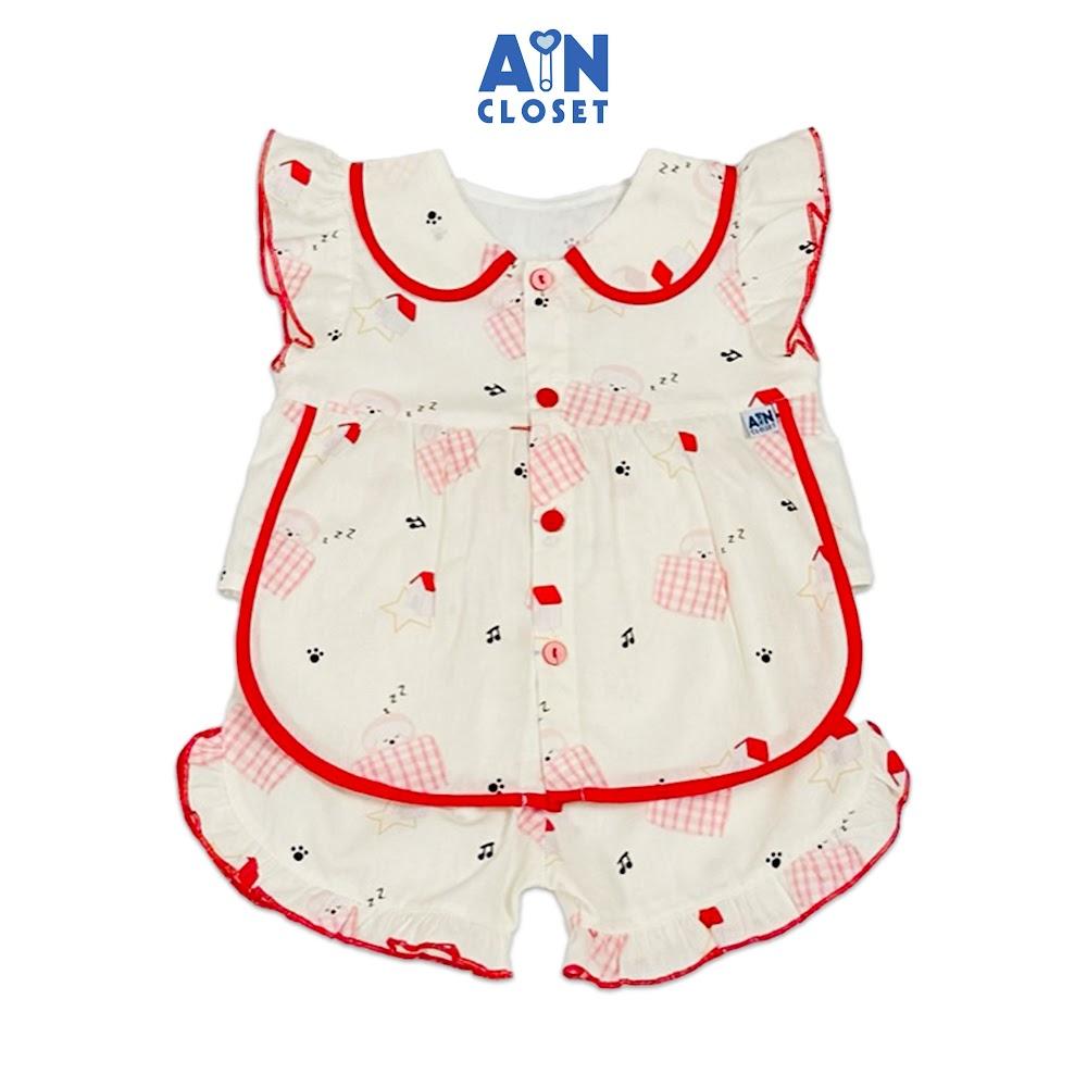 Bộ quần áo Ngắn bé gái họa tiết Cún Con Đang Ngủ Cotton - AICDBGRKWIMT - AIN Closet