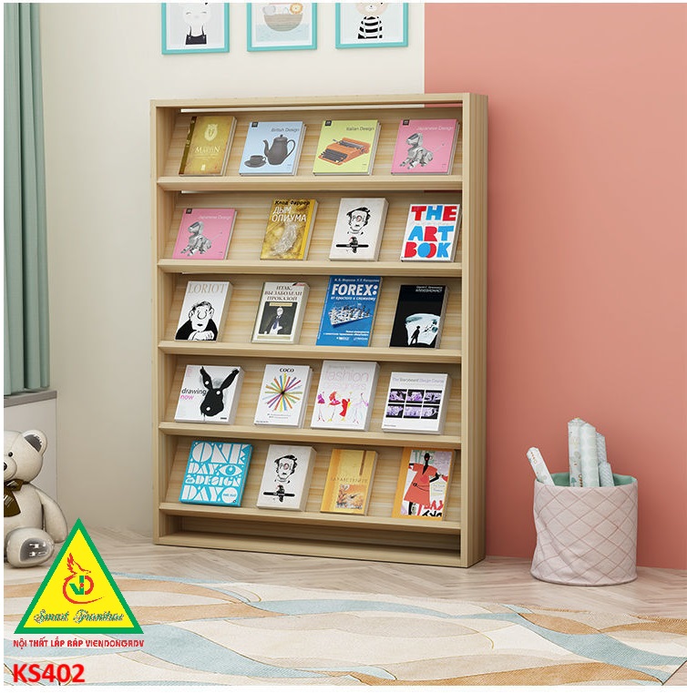 Kệ sách gỗ MDF, Kệ đựng sách báo, Kệ sách ở trường KS402 - NỘI THẤT LẮP RÁP VIENDONGADV
