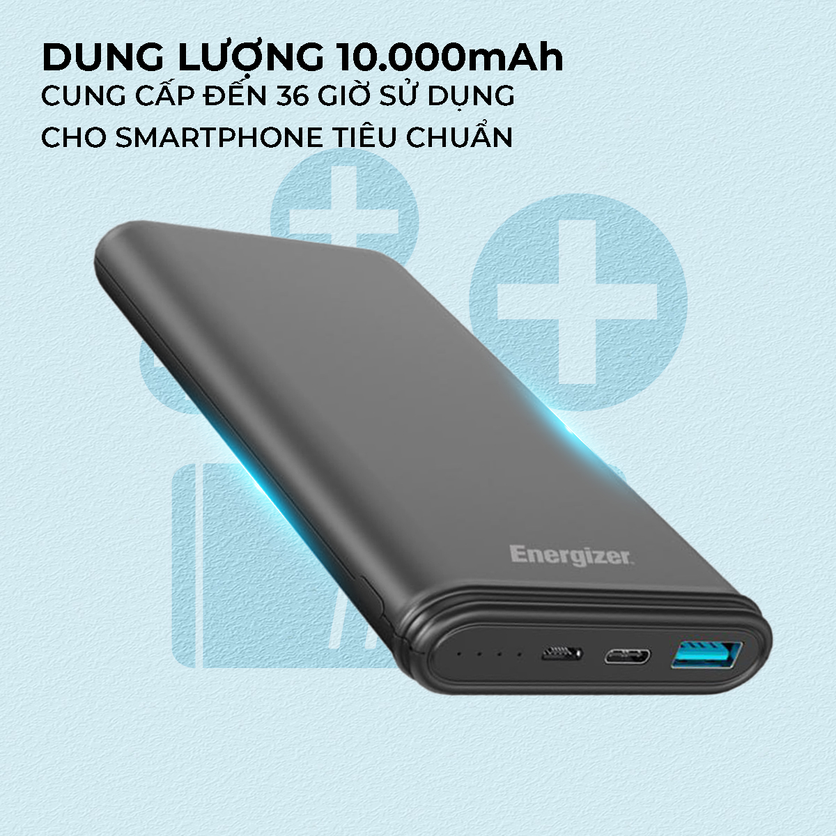 Sạc dự phòng Energizer 10000mAh UE10026 - thiết kế nhỏ gọn, tích hợp 2 cổng sạc ra tiện lợi - Hàng chính hãng