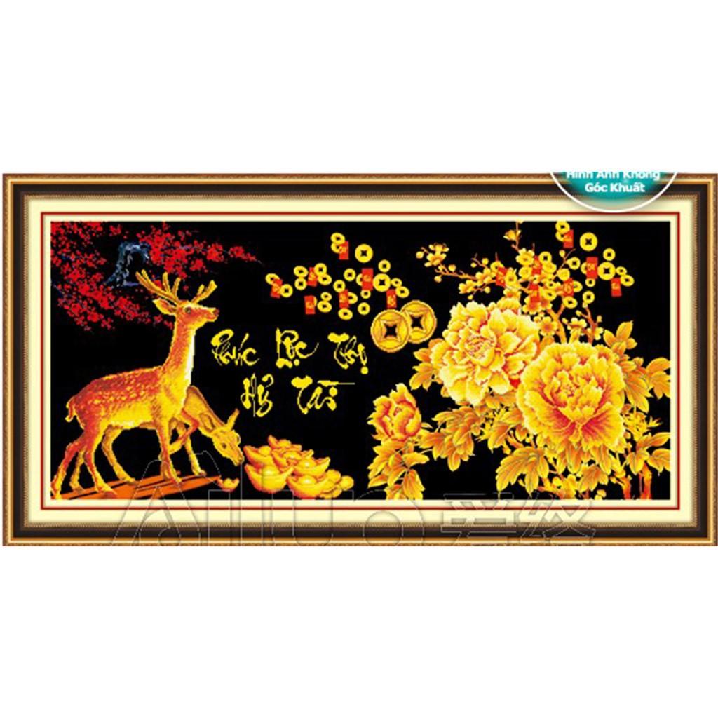 (ĐÃ ĐÍNH) Tranh đính đá thành phẩm AH 77251 PHÚC LỘC THỌ HỶ TÀI 158x65cm