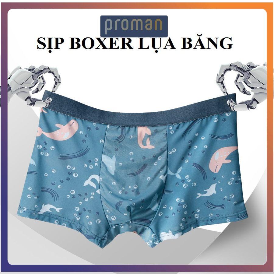 Quần Lót Nam Boxer in hình cá heo, Quần Sịp Nam đùi chất Lụa Băng Mềm Mịn Cao Cấp SL03 PROMAN