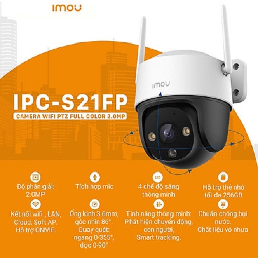 Camera WIFI ngoài trời IMOU S21FP, S41FP có màu ban đêm, xoay 360 độ - Hàng chính hãng - S21FP 2M - Kèm thẻ 64GB