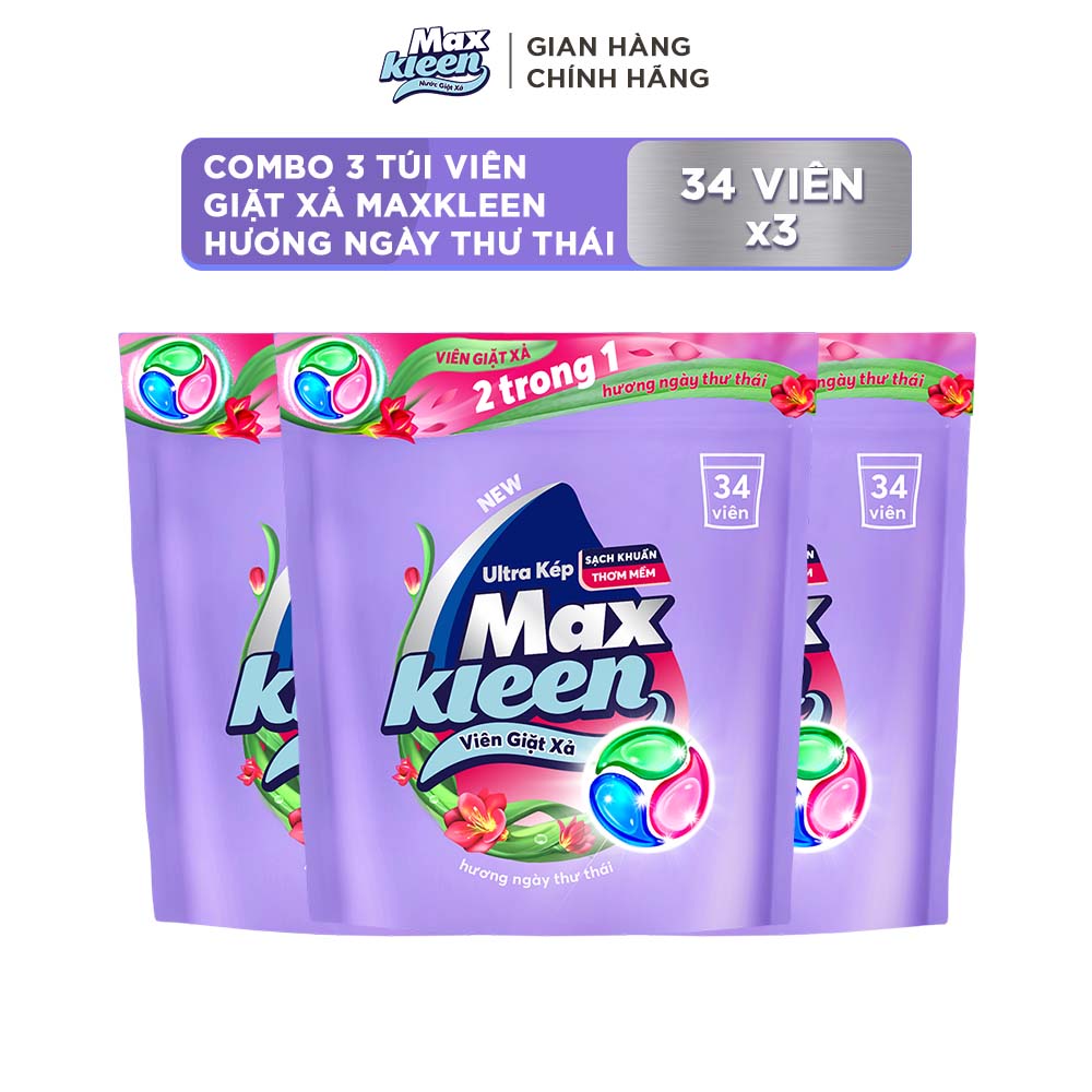 Combo 3 viên giặt xả MaxKleen hương ngày thư thái (34 viên/túi)