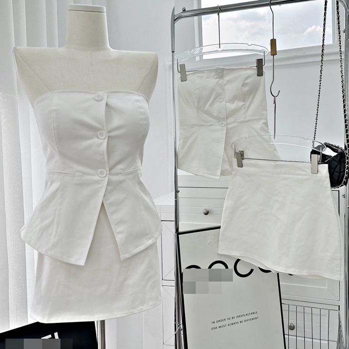 ĐẦM SET ÁO ỐNG CROPTOP ÔM BODY SUÔNG SƠ MI VEST BLAZER + VÁY CHỮ A NGẮN LƯNG CAO TRẮNG ĐI TIỆC DẠO PHỐ ĐI CHƠI ĐI BIỂN