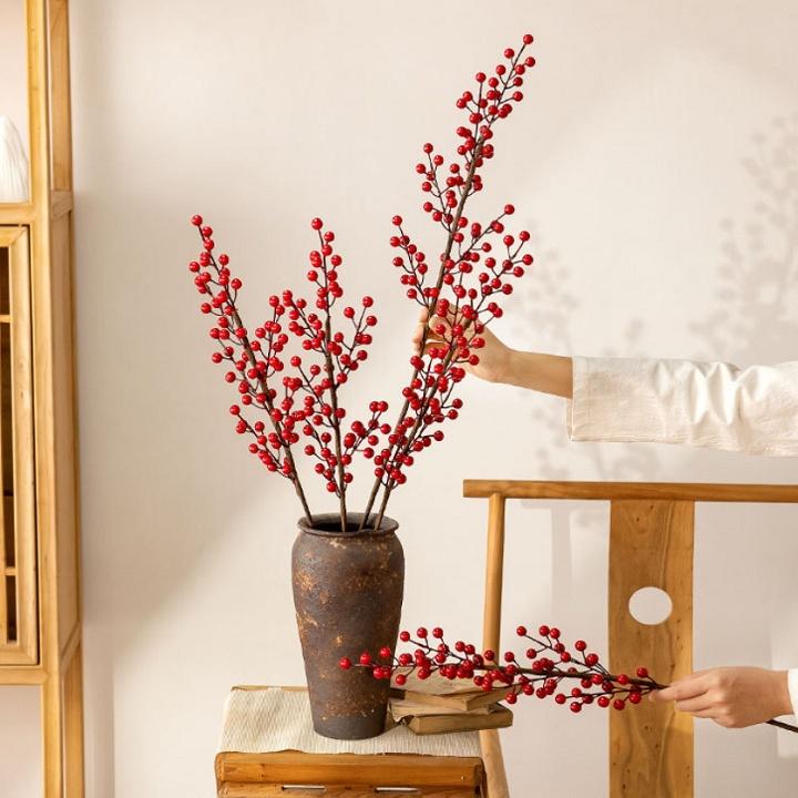 Hoa Giả - Combo 5 cành Đào Đông 80cm 12 nhánh trang trí nhà của quý phái, sang trọng