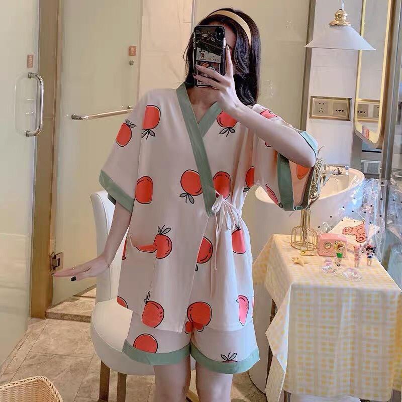 Bộ Ngủ Pijama Dây Eo Họa Tiết Set Nữ Cộc Tay Icon 5 Hình