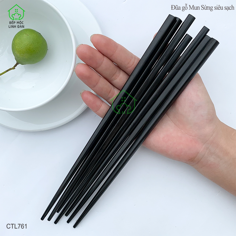 (5 Đôi) Đũa Nhật gỗ Mun Sừng Tự Nhiên Cao Cấp HAHANCO [CTL761-5] Đầu Gắp Thon Nhỏ