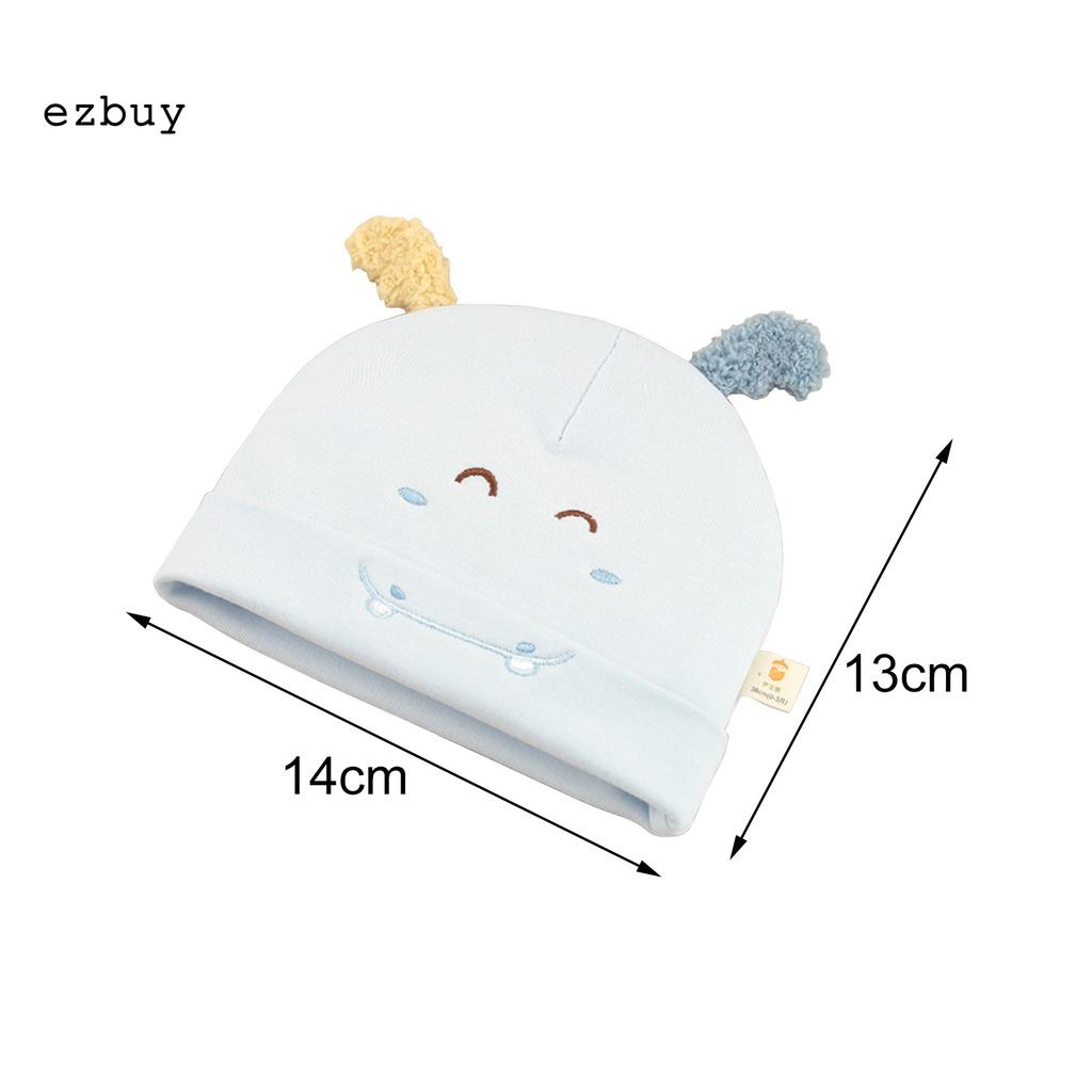 Mũ cotton vành dày thoáng khí thêu hình mặt cười cho bé sơ sinh 0-2 tháng tuổi