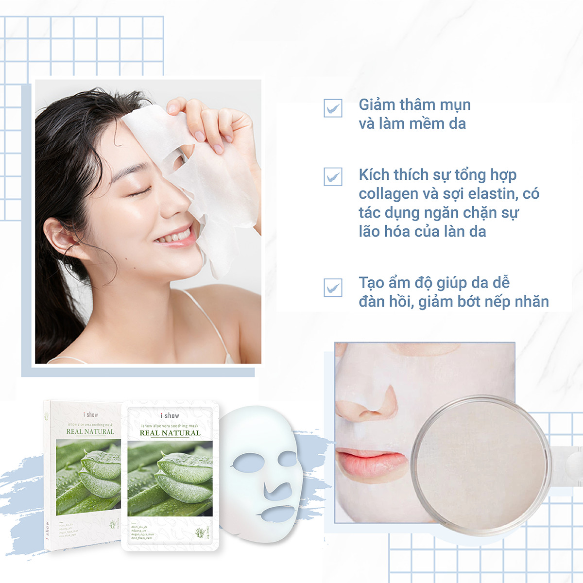 Mặt Nạ Dưỡng Ẩm, Ngừa Mụn Da Chiết Xuất Nha Đam ishow Aloe Vera Soothing Mask