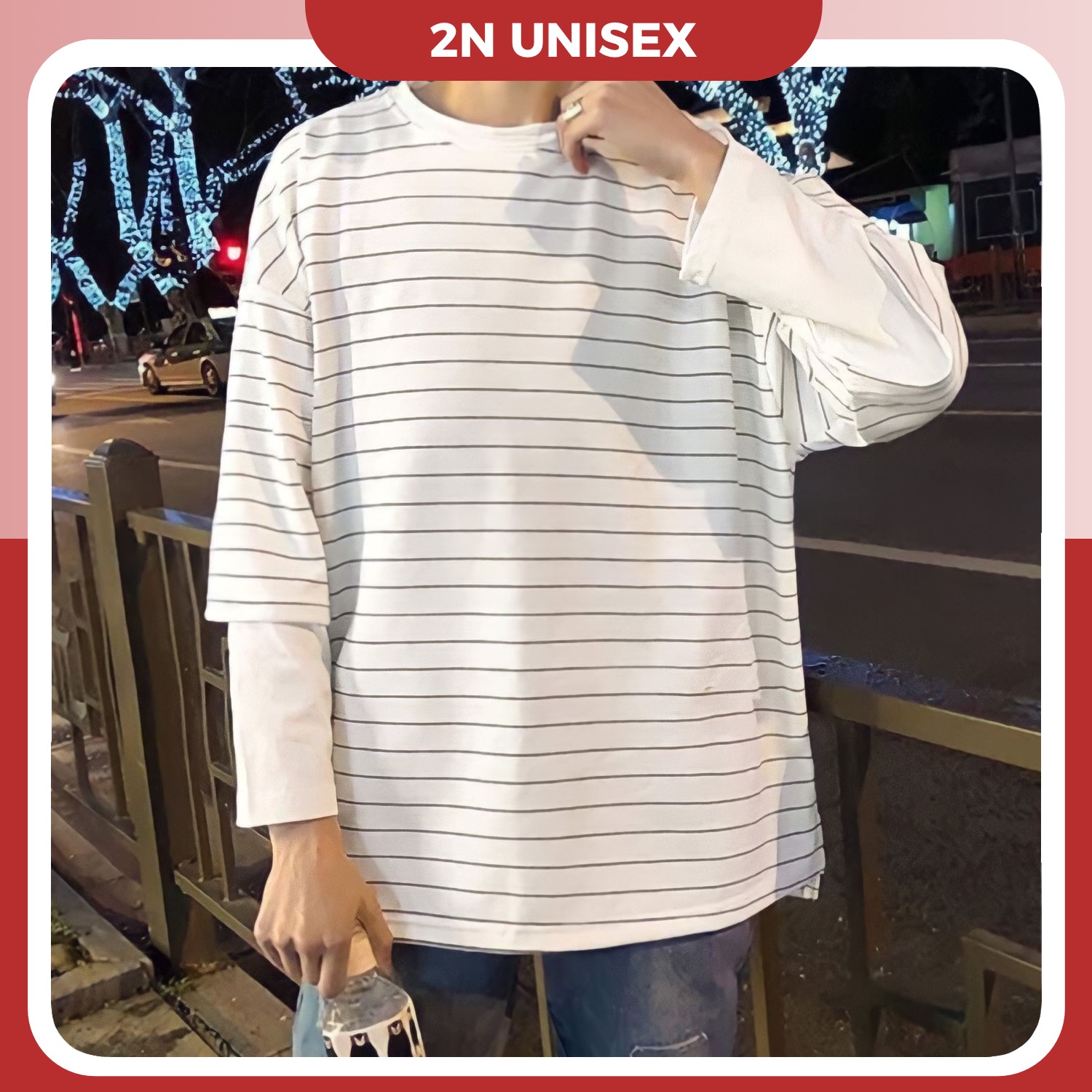Áo thun tay dài form rộng unisex - sweater sọc nhí 2 ống tay