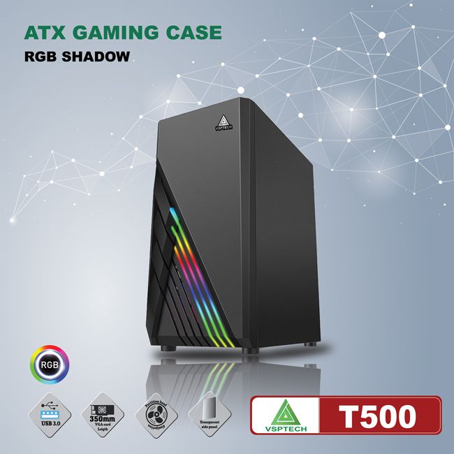 Vỏ máy tính Case VSP T500 LED (ATX/Micro ATX) Kính cường lực không FAN - Hàng chính hãng TECH VISION phân phối