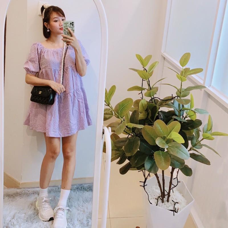 Đầm babydoll caro tím siêu dễ thương