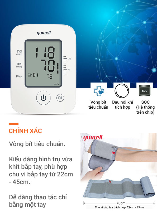 Máy Đo Huyết Áp Điện Tử Bắp Tay Yuwell YE660D - Nhập Khẩu Chính Hãng