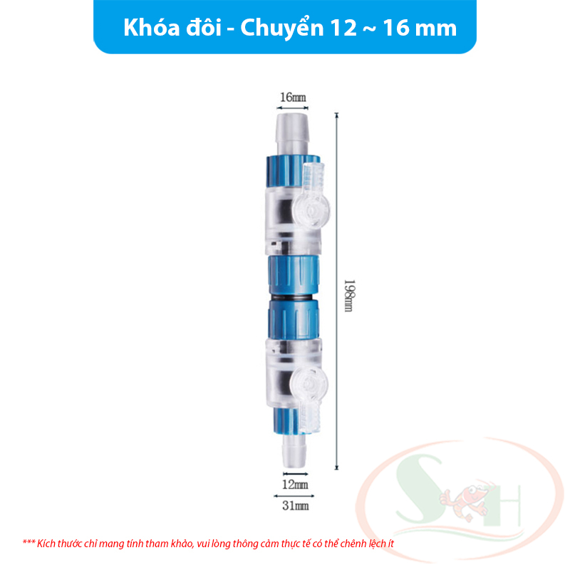 Van khóa dòng Marine nối chuyển phi 12, 16, 20 mm dây ống lọc thùng bể cá tép