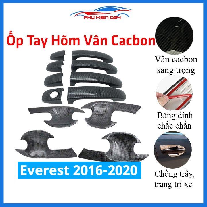 Ốp tay hõm Everest 2016-2017-2018-2019-2020 vân cacbon, nhựa đen, mạ crom bảo vệ cửa chống trầy xước
