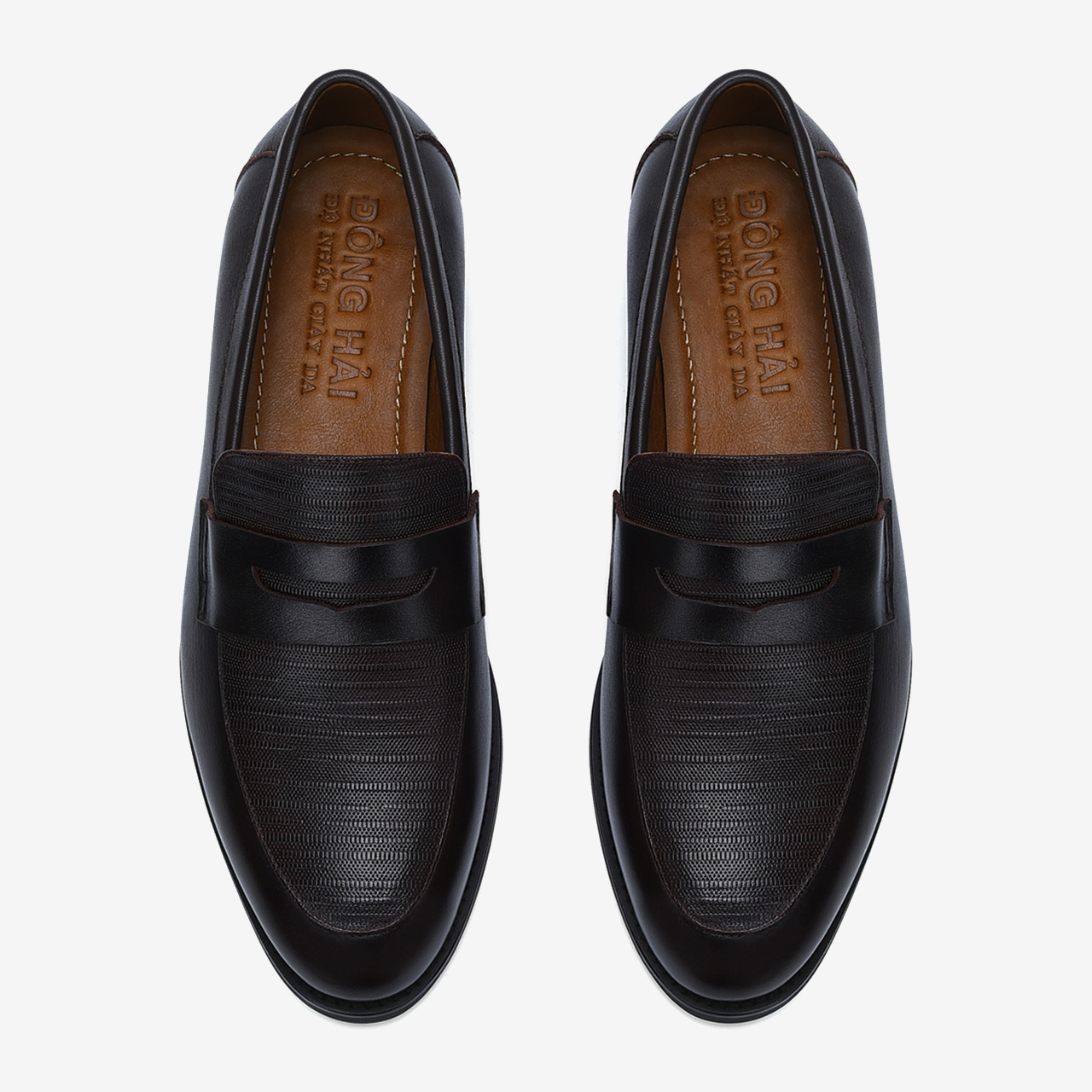 Giày tây nam Đông Hải thiết kế Penny  Loafer da bò cao cấp dập vân thời thượng  đế cao 3cm - G01A8