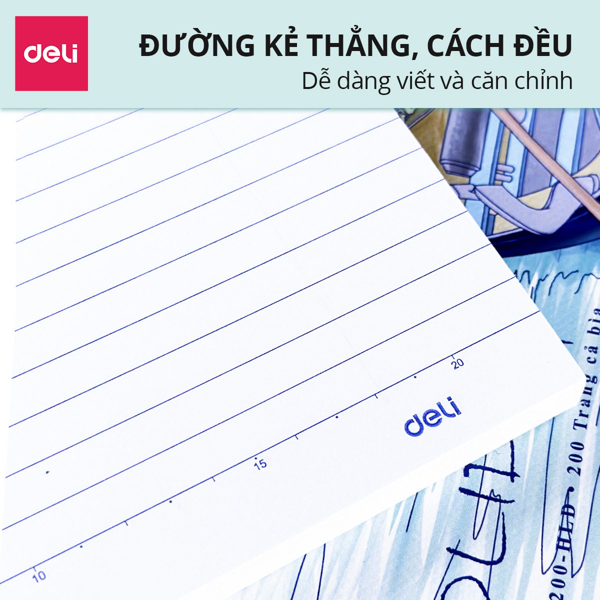 Tập Vở Kẻ Ngang 200 Trang Ghim Gáy Deli Giấy Khổ B5 Định Lượng 70gms - Vở Ghi Chép Dành Cho Học Sinh Sinh Viên