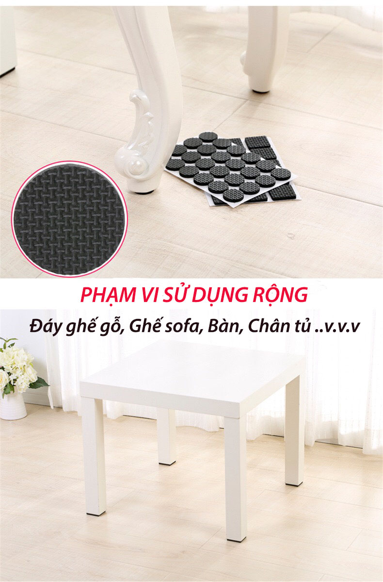 Bộ 12 Miếng Dán Vuông 4.6cm x 4.6cm dán chân bàn ghế chống trượt, bảo vệ sàn nhà kèm keo dán