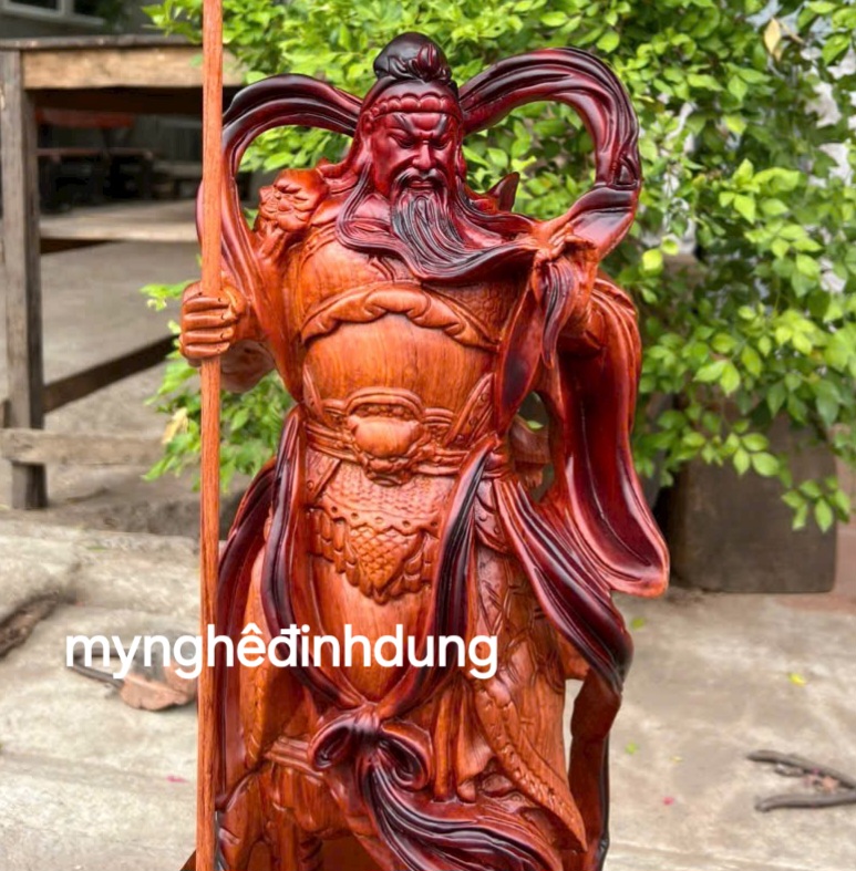Tượng quan công trấn ải bằng gỗ hương đá  pu giả cổ cao 60x24x14cm