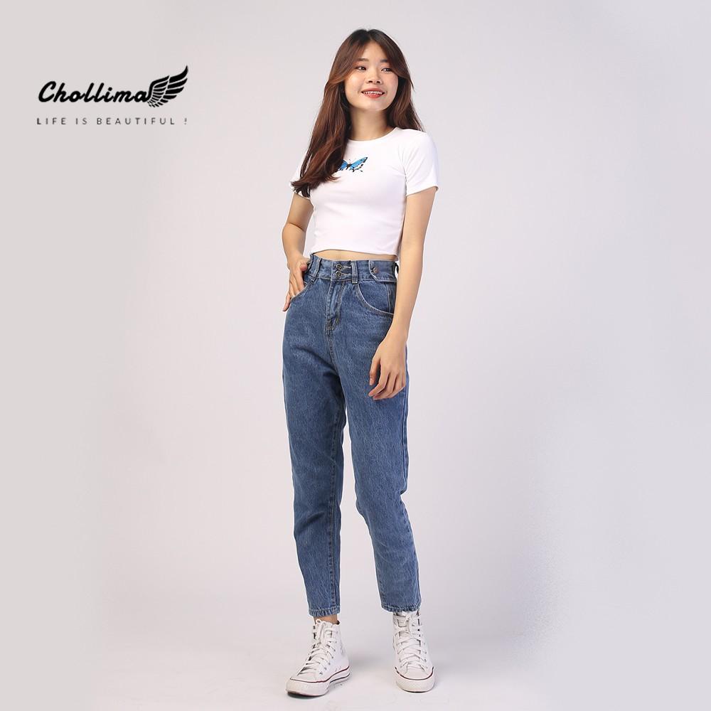 Quần baggy jeans nữ Chollima form rộng 2 bách vuông,lưng thun QD016 – quần bò nữ ulzzang