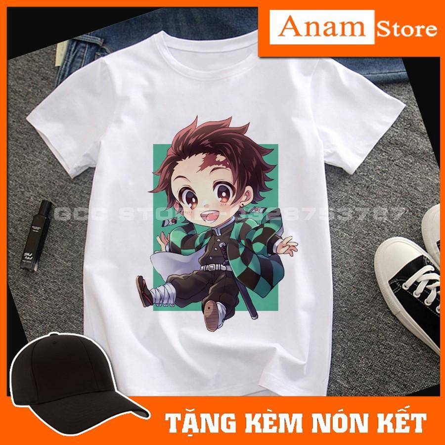 Áo thun trẻ em kimetsu no yaiba trắng, Tặng kèm nón kết, có size người lớn, Anam store