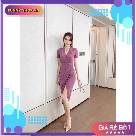 ĐẦM ÔM HỒNG XẾP LI CỔ V