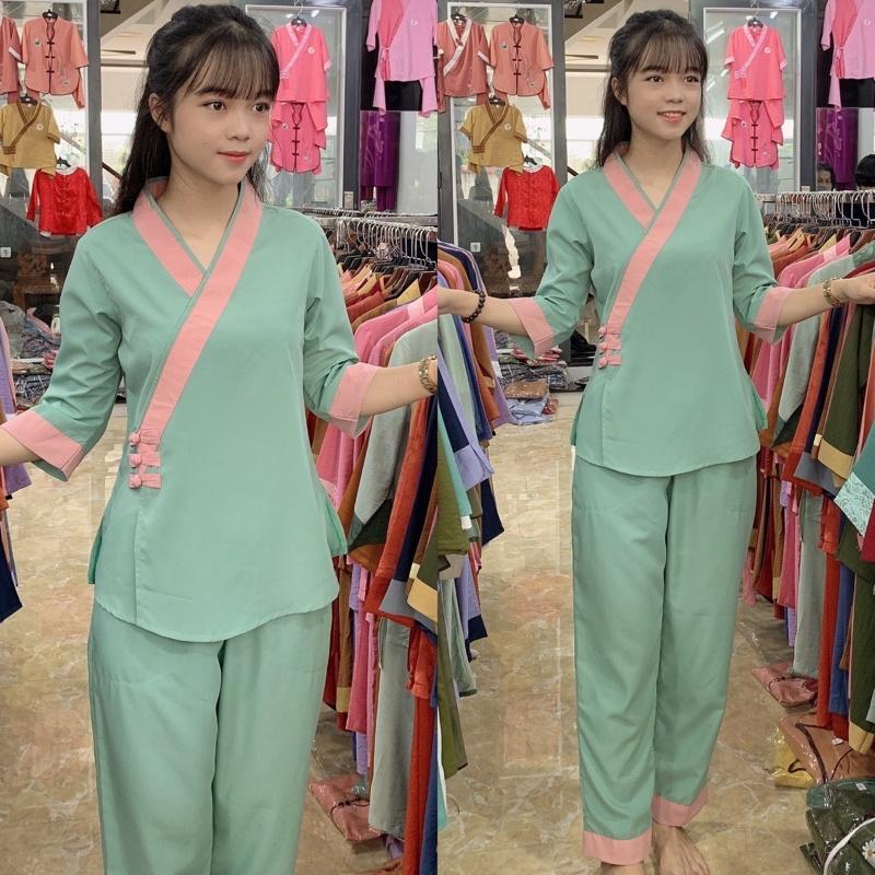 Đồ Lam Đi Chùa # Xéo Tim 3Nút # Quần Áo Nữ # Đồ Bộ Nữ