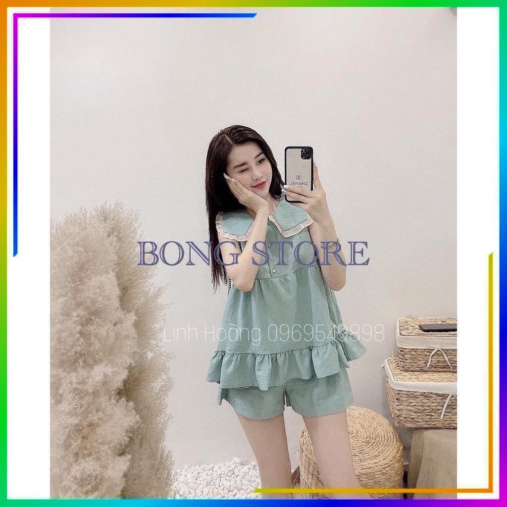 Set đồ nữ, Set bộ nữ Babydoll Phối Cổ Bèo Mix Quần Sooc Siêu Xinh Chất Đũi Xước Mặc Cực Mát