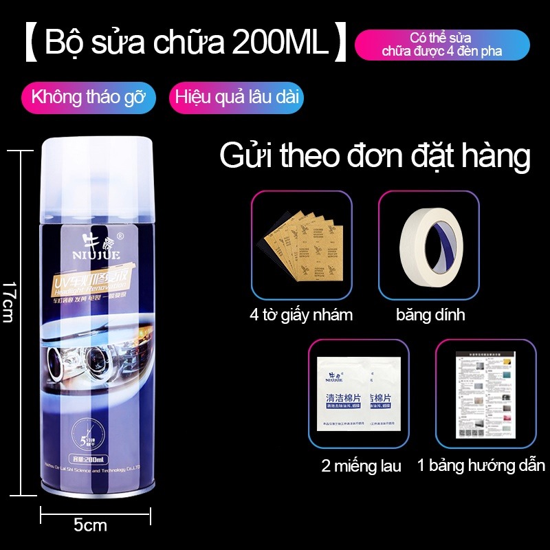 Bình Xịt Đánh Bóng Và Phục Hồi Đèn Pha Ôtô, Phục Hồi Nguyên Trạng Trong Suốt, Vệ Sinh, Dưỡng Sáng  Đèn Pha