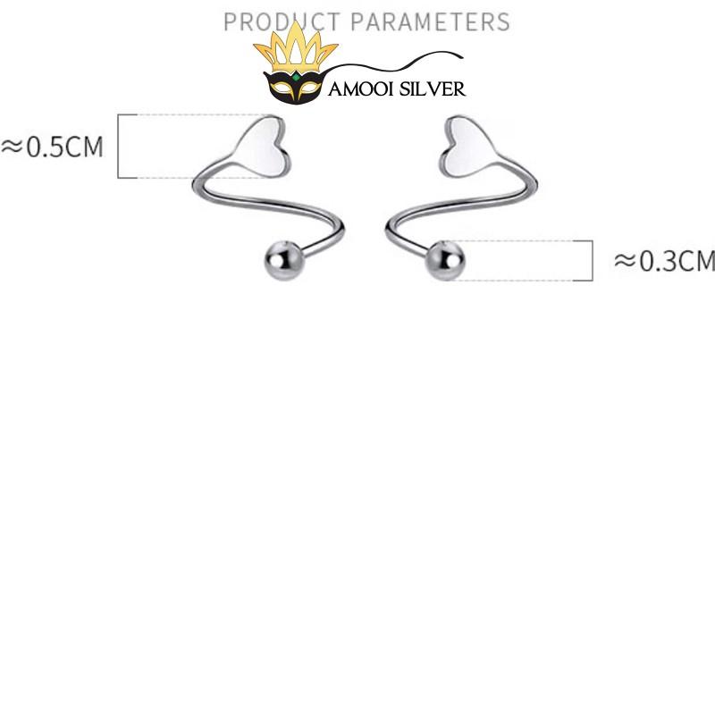 Bông tai bạc S925 tim xoắn chui vặn - Amooi Silver AB212
