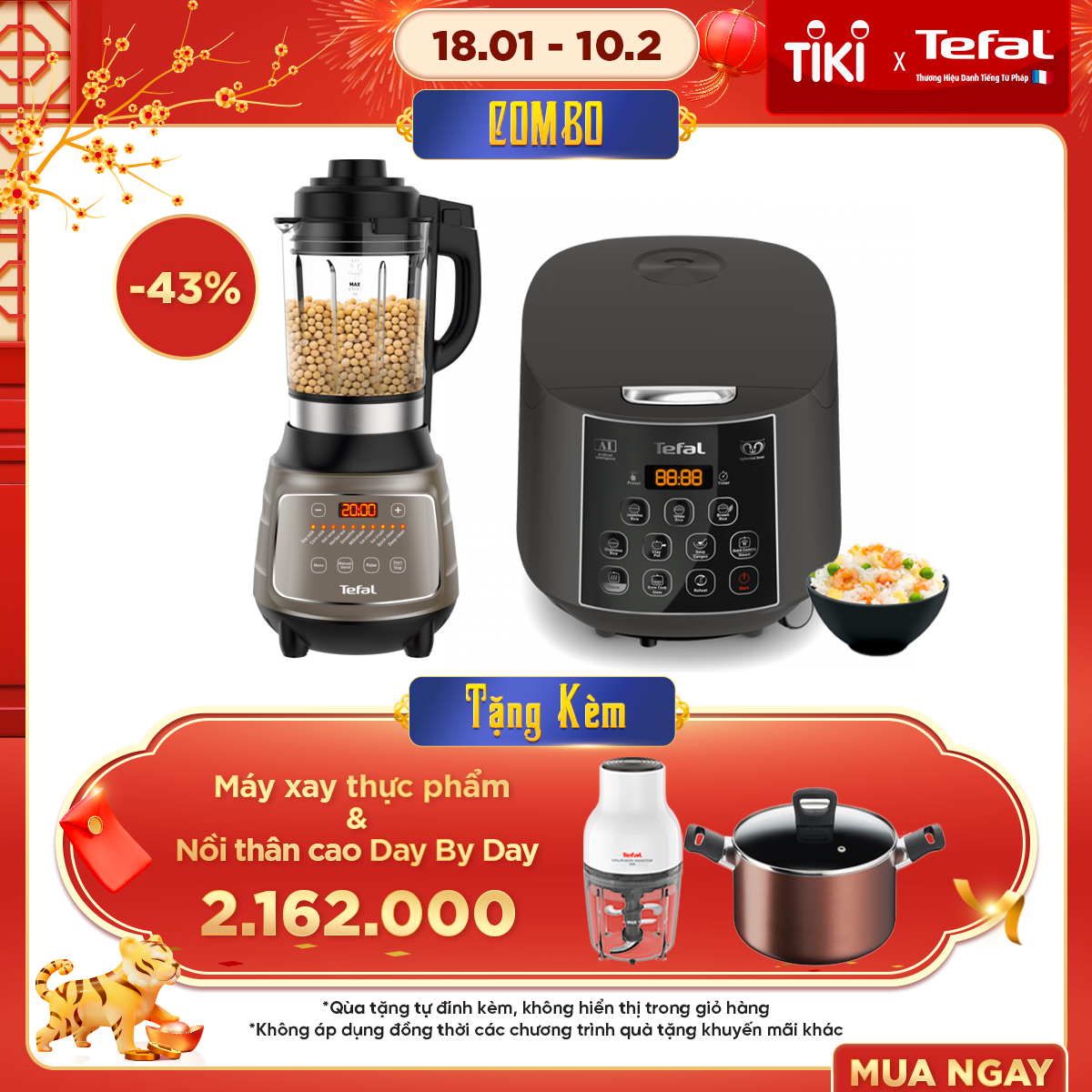 Combo Máy xay và làm sữa hạt đa năng Tefal BL967B66 + Nồi cơm điện Tefal  Easy Rice Plus RK736B68 - Hàng chính hãng