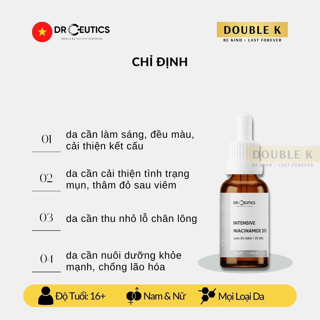 DrCeutics Intensive Niacinamide 20% - Serum Sáng Da, Tăng Cường Hàng Rào Bảo Vệ Da - Double K