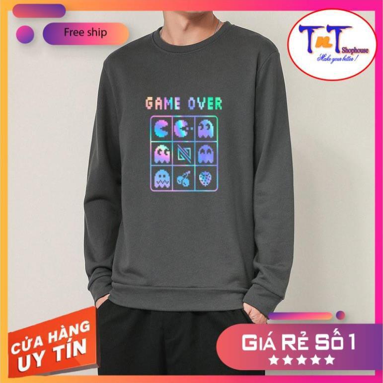 AS22 Áo Sweater Game Over Phản Quang Áo Nỉ Dài Tay Unisex Nam Nữ thời trang cao cấp sinh viên học sinh