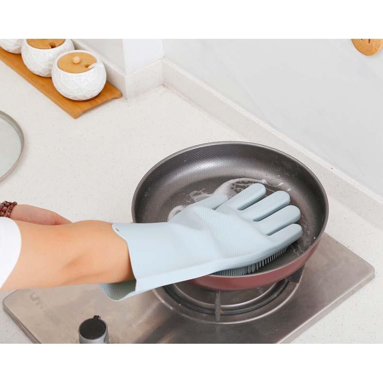 Găng Tay Rửa Chén Bát Silicon Đa Năng Kiêm Miếng Rửa Bát Tạo Bọt Siêu Bền