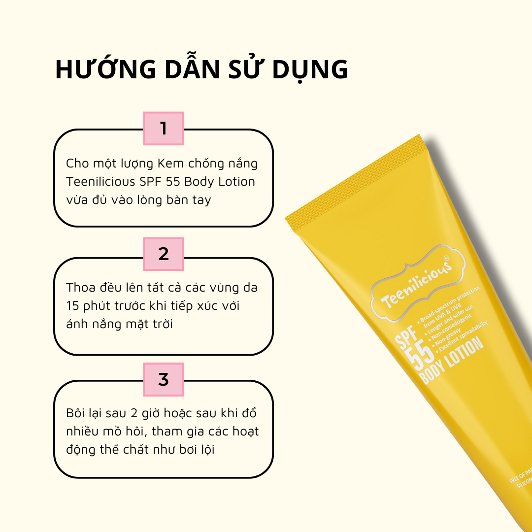 Combo Chống Nắng Toàn Thân Teenilicious SPF 55 Body Lotion 150ml &amp; Teenilicious SPF 50 Gel 75g