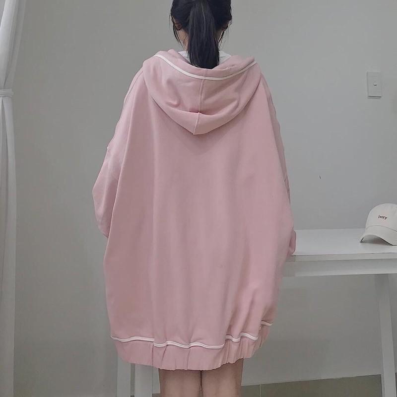 Áo Khoác Nỉ Hoodie Nữ Tay Bồng Viền - - Jacket form rộng có mũ, năng động ba màu ĐEN | XANH TÍM THAN | HỒNG