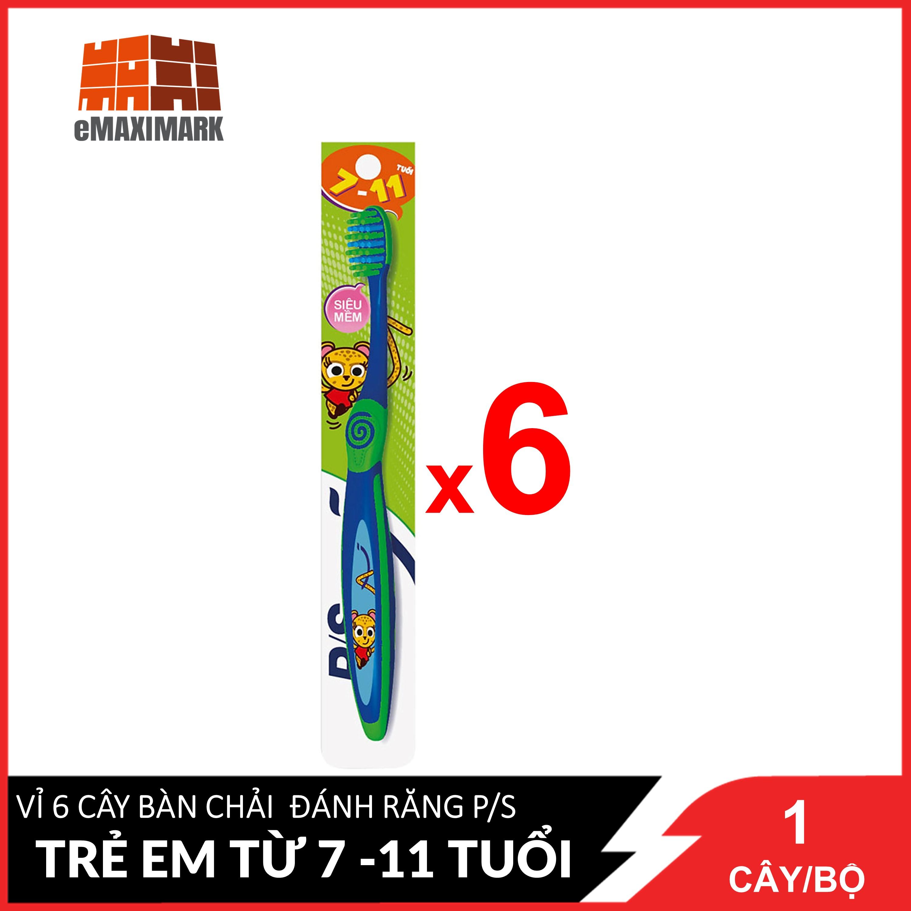 Nguyên Lốc 6 Cây Bàn Chải Đánh Răng P/S Cho Trẻ Em Từ 7-11 Tuổi  1 Cây/ Vỉ