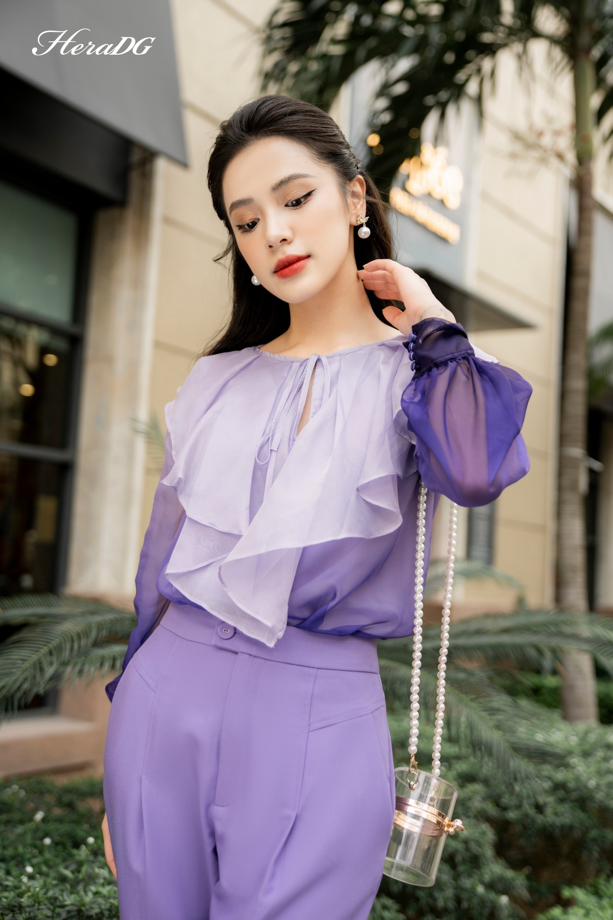 Áo sơ mi dáng suông nữ HeraDG thiết kế cổ bèo buộc nơ, chất liệu vải tơ cao cấp mềm mịn, thoáng mát SAKBC2027