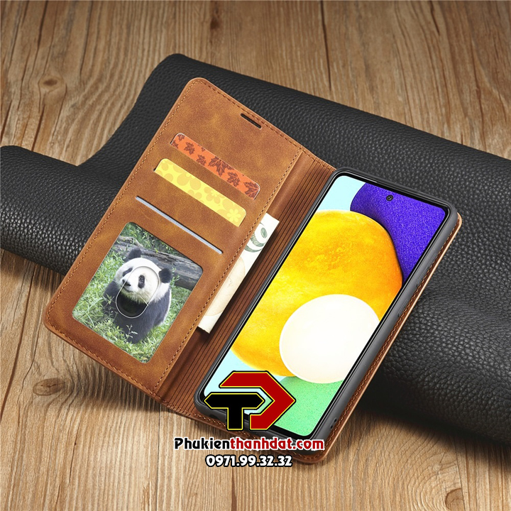 Bao da dạng ví cho SamSung Galaxy A52 5G có ngăn đựng thẻ và tiền tiện lợi, da mịn, chống vân tay